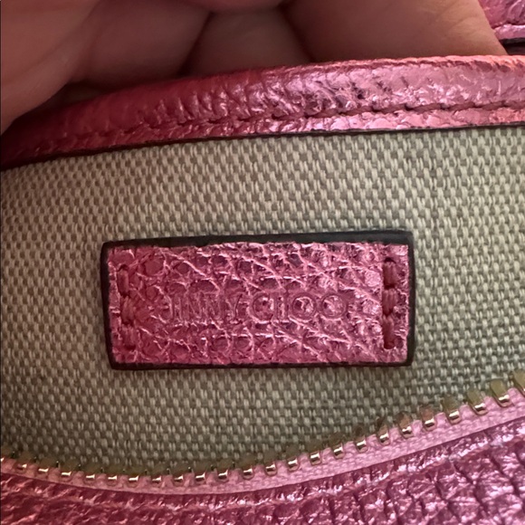 NWT Jimmy Choo Metallic Calfskin Logo Camera Bag in peony pink leather. - Picture 9 of 13